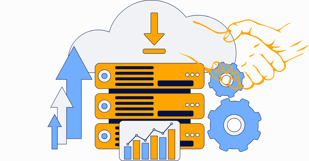 Hosting servers, data center analytics concept. Vector illustration, concept and graphic design with a handshake to symbolize trust