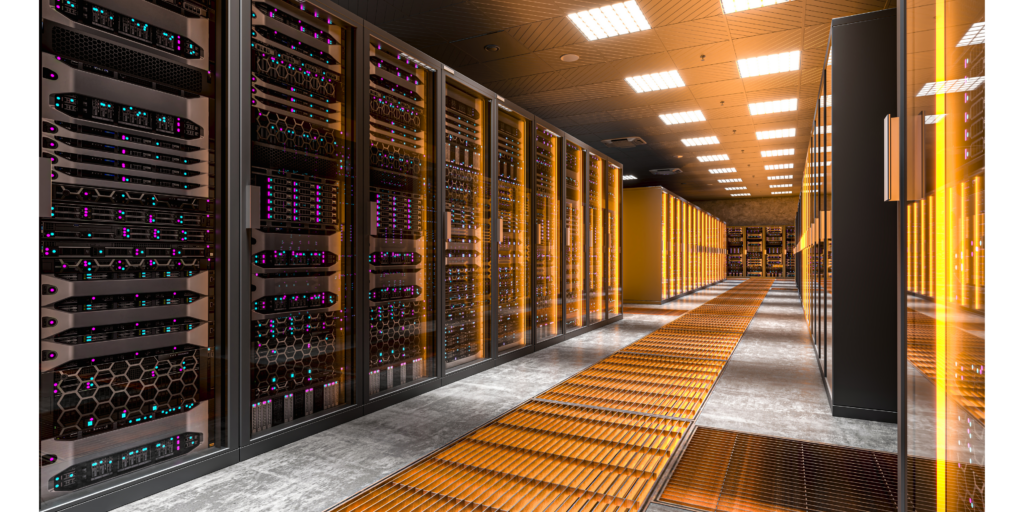 Server Room Hardware Equipment inside Datacenter 3D VPS hosting