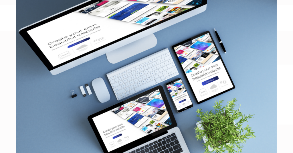 Top View Blue Devices Showing Responsive Website