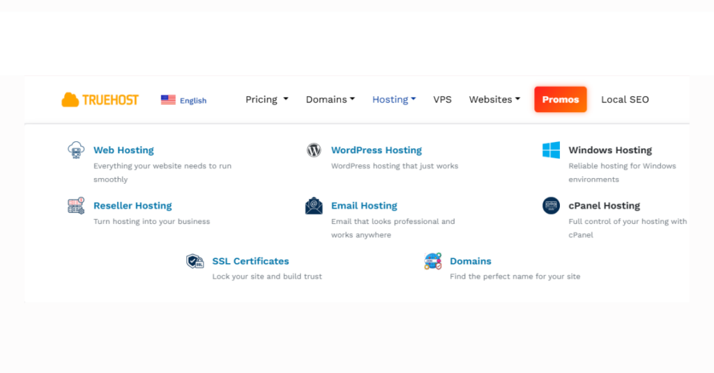 A screenshot showing Truehost reliable hosting options