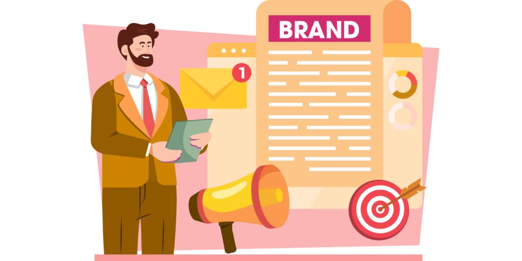 brand manager developing brand identity and messaging reseller hosting white label illustration