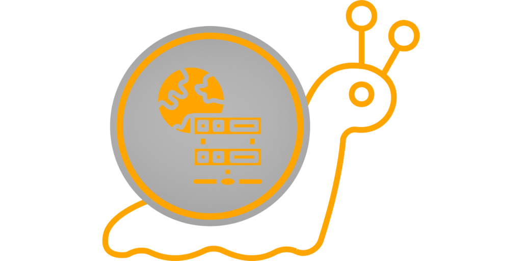 web hosting icon alongside a slow icon illustrating a slow hosting plan