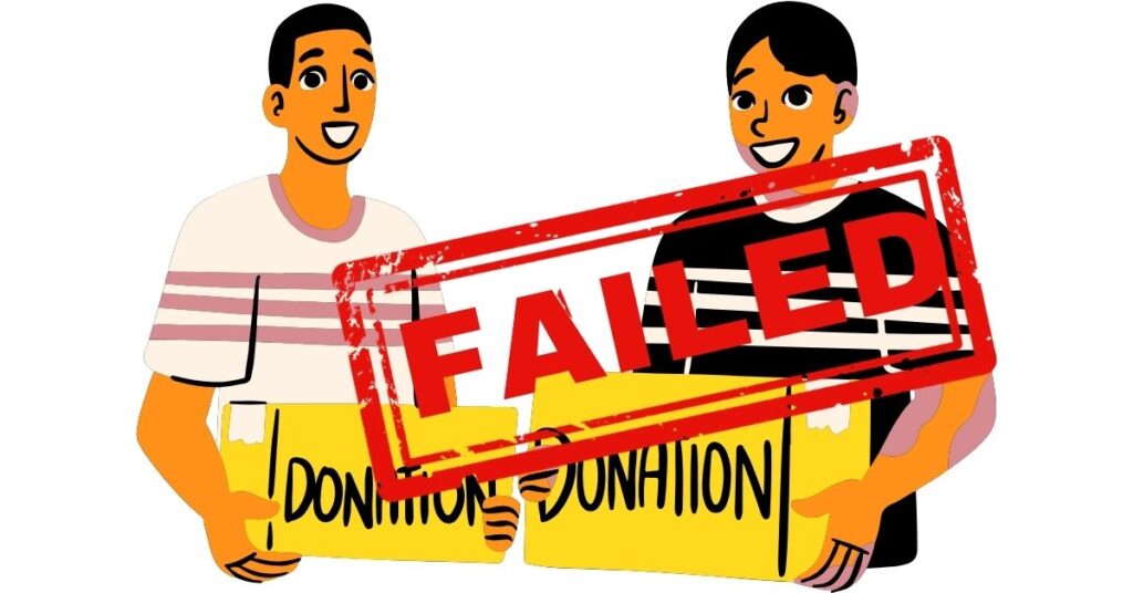 Clean Flat Volunteer Couple with Vitiligo Donating Together with a Failed Stamp on Top