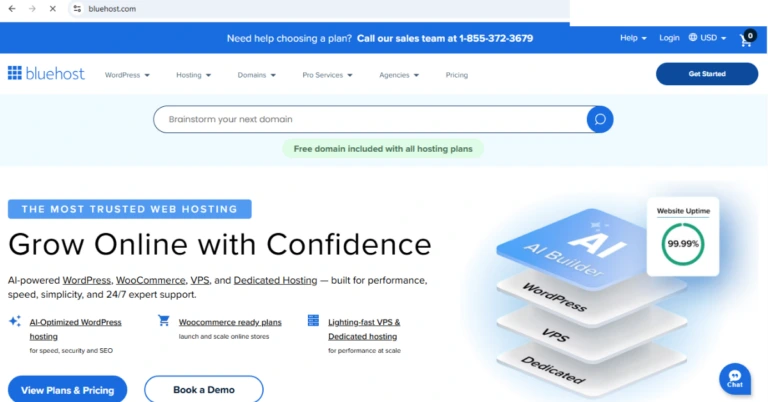 A screenshot of Bluehost hosting provider homepage