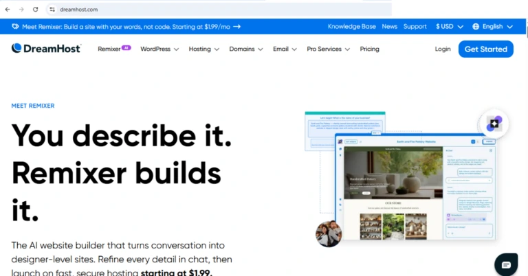 A screenshot of DreamHost hosting provider homepage