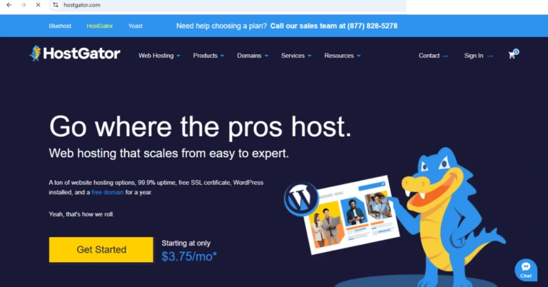 A screenshot of HostGator hosting provider homepage