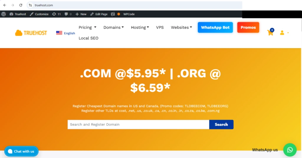 A screenshot of Truehost hosting provider homepage