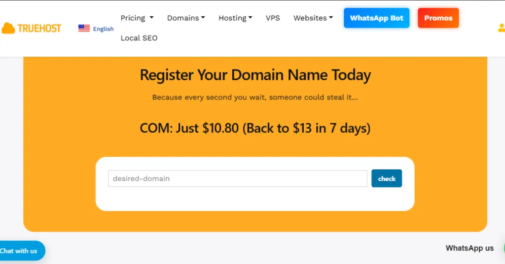 Truehost Domain Registration Homepage