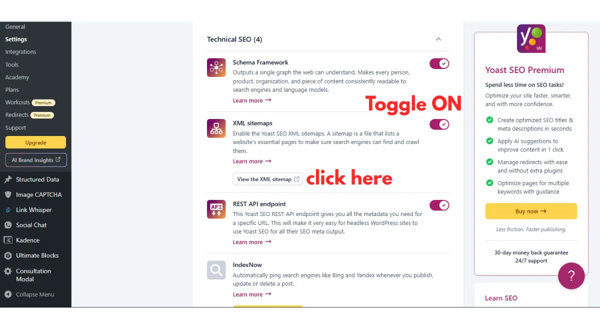 Turn on the sitemap on Yoast SEO