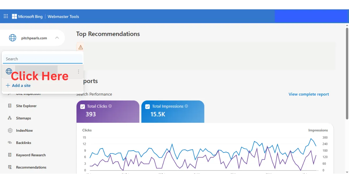 Bing Add Site button