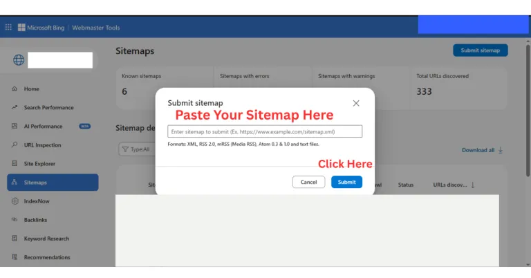 sitemap URL Bing