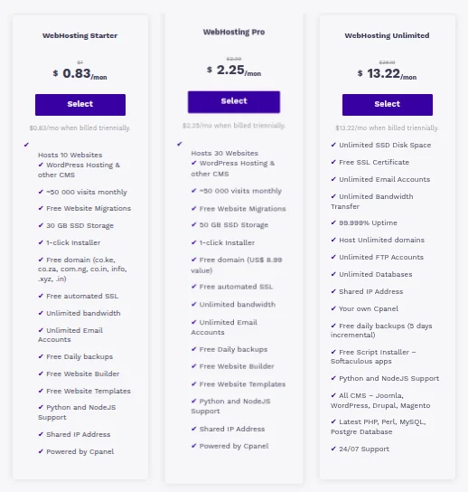 Web hosting plans and pricing