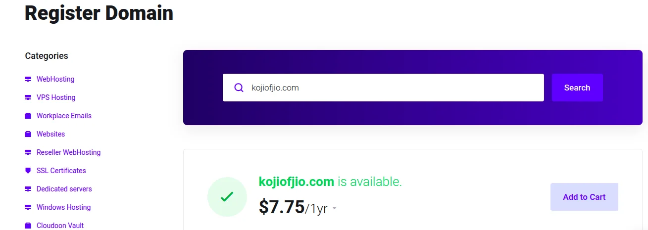 .com domain plans and pricing