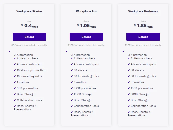 email hosting pricing