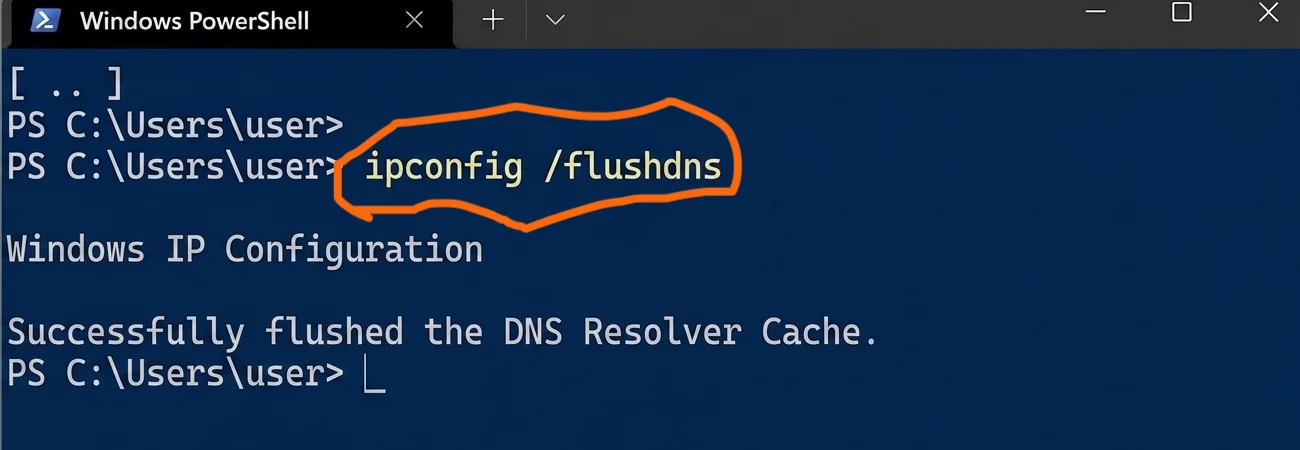 Flush DNS Cache command for windows 