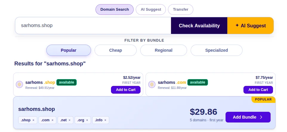 cheap .shop domain registration