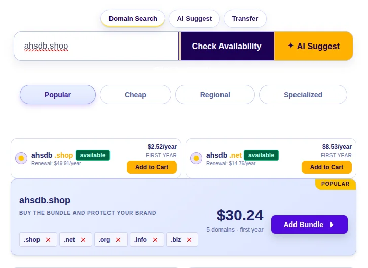 .shop domain registration