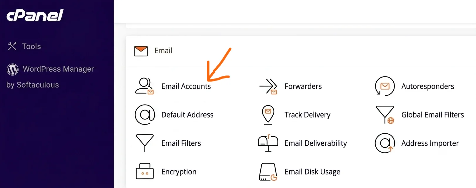 Cpanel Email Accounts section