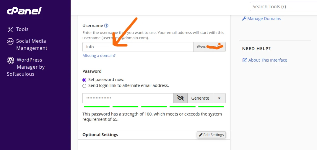 Creating a username email for the addon domain