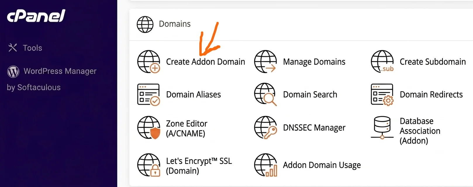 Select the addon domain.