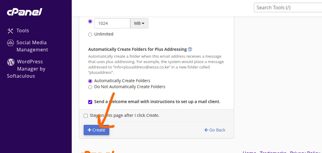 creating the email for the addon domain
