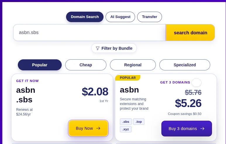 Cheap sbs domain registration 