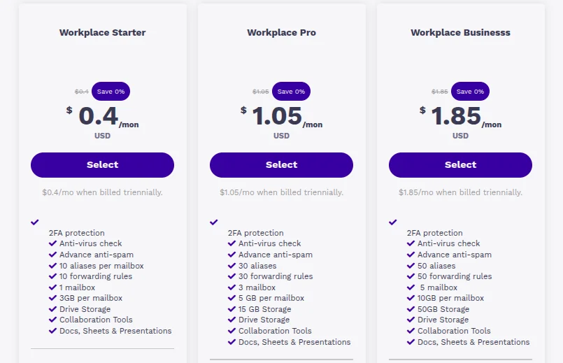 Email hosting plans