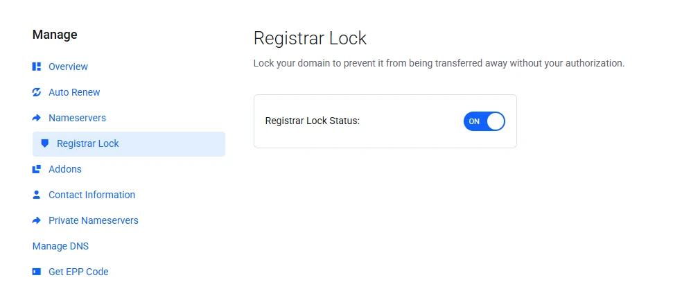 Registrar or domain lock