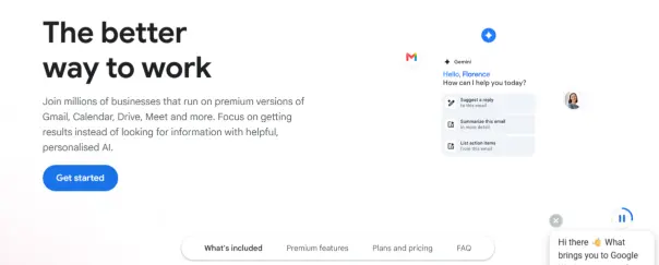 Screenshot of google workspace homepage