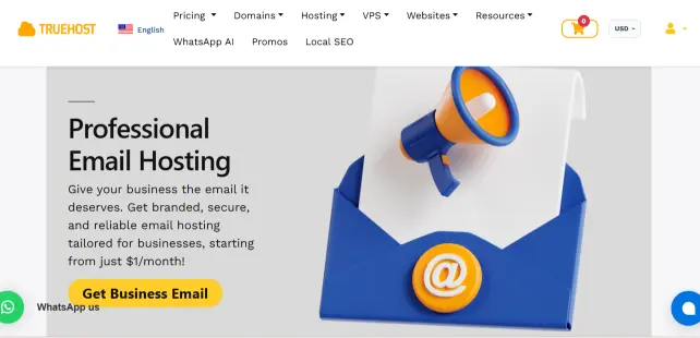 image showing email hosting product page for Truehost