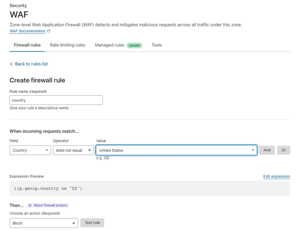 configure WAF security on a VPS with Cloudflare