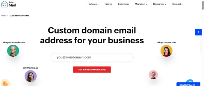 image showing the home page of zoho mail