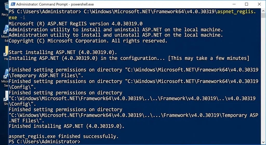 %windir%\Microsoft.NET\Framework64\v4.0.30319\aspnet_regiis.exe -i