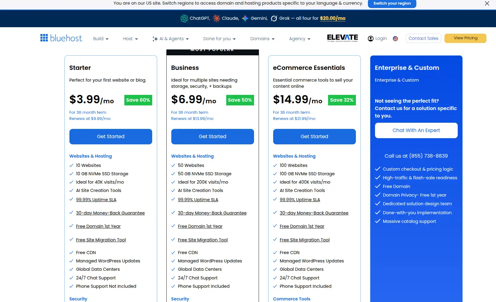 bluehost shared hosting plans