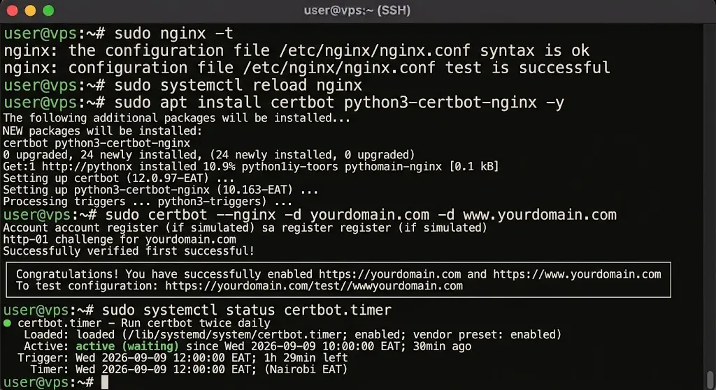 sudo apt install certbot python3-certbot-nginx -y
sudo systemctl status certbot.timer