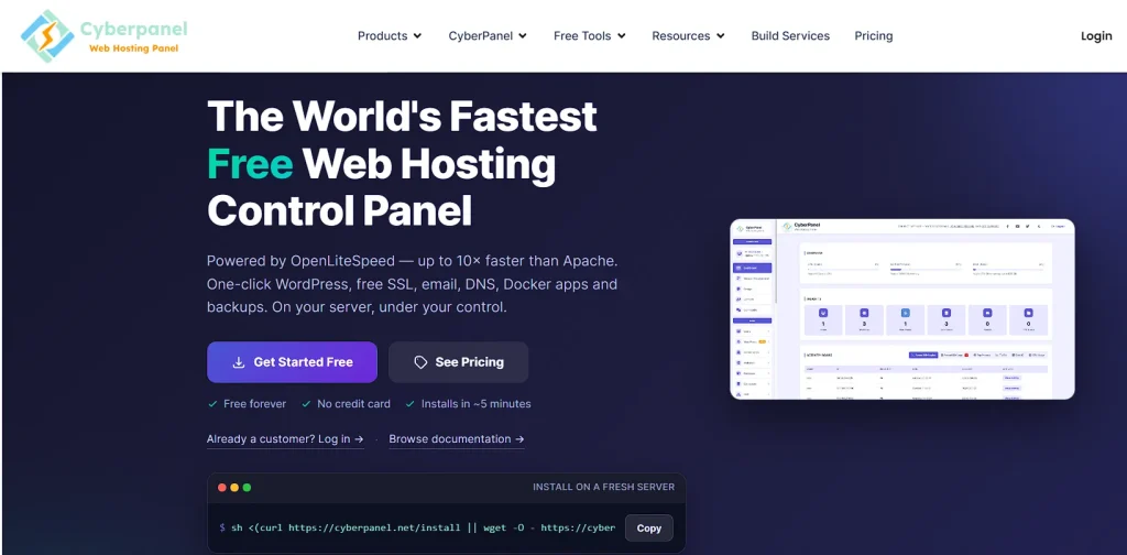 cyber panel fastest free web hosting control panel