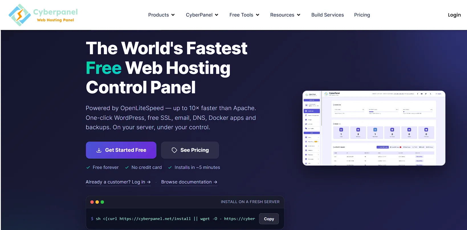 cyber panel fastest free web hosting control panel