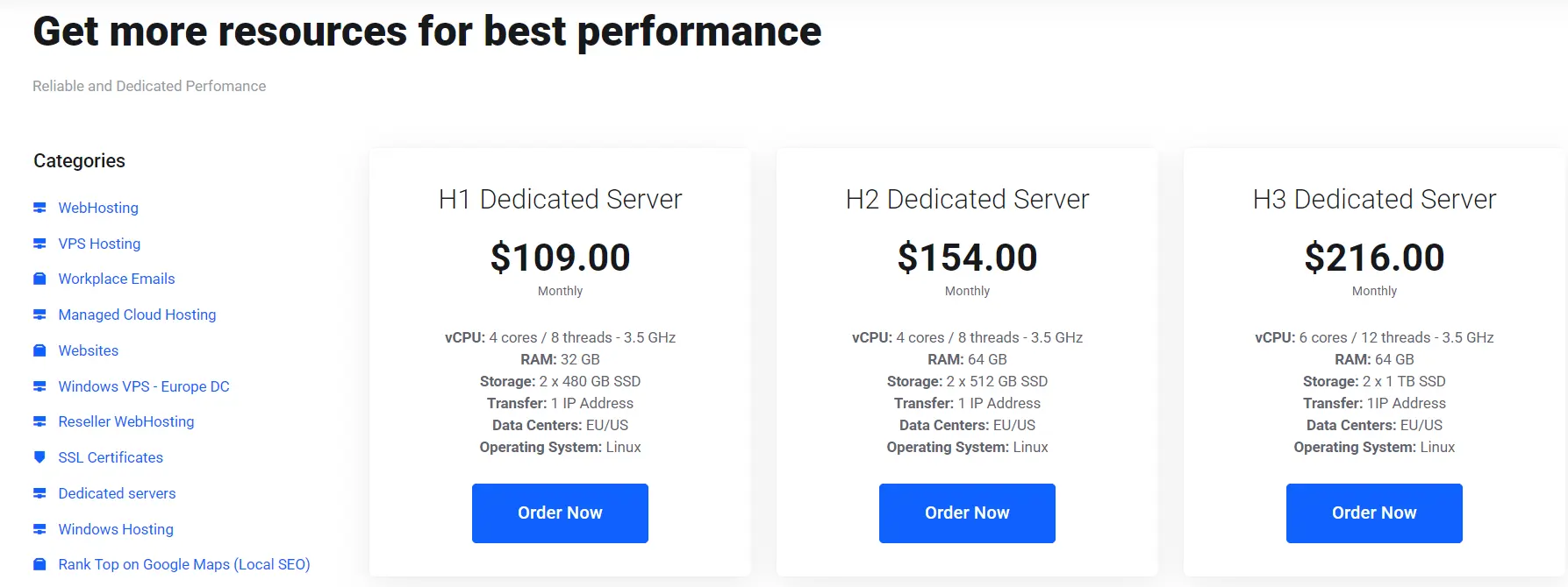 Get more resources for best performance
Reliable and Dedicated Perfomance