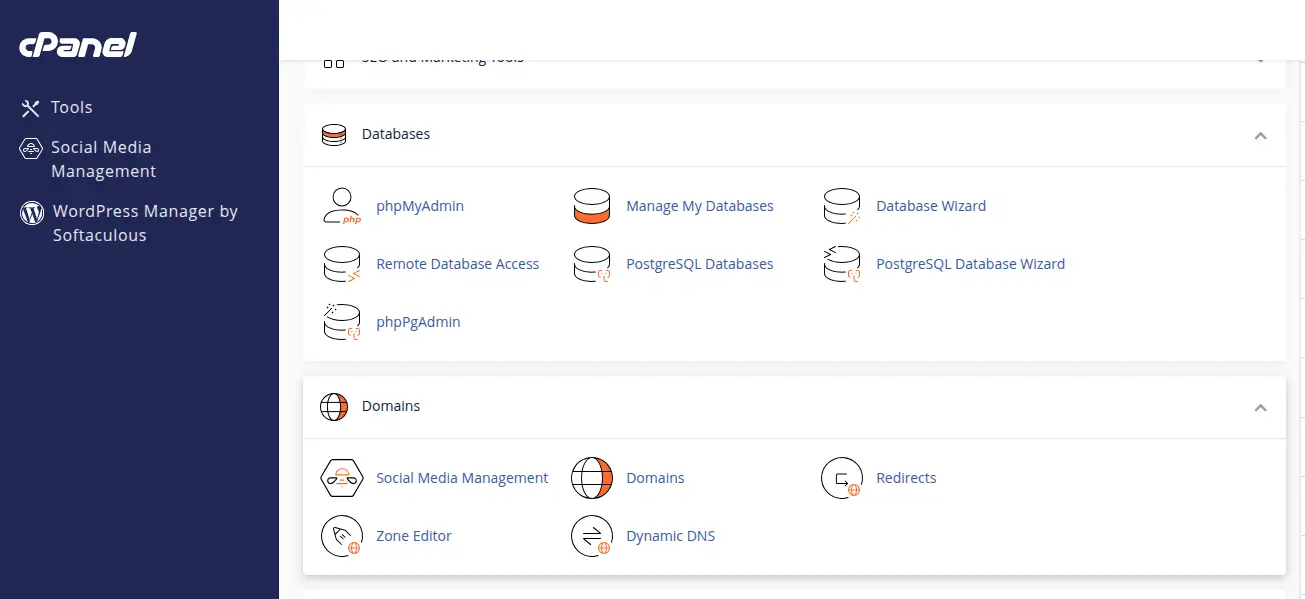 domains section in cpanel