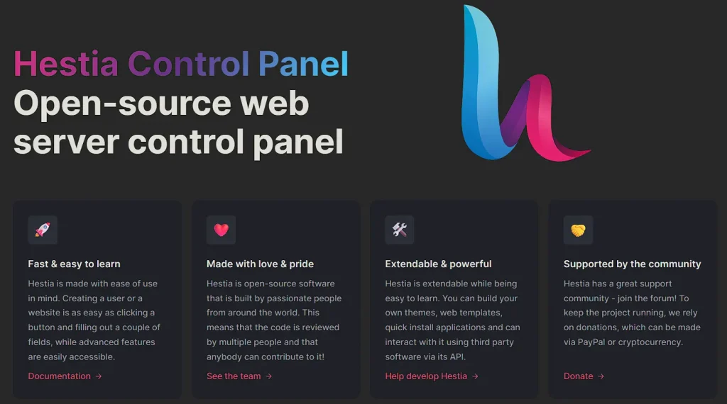 hestia control panel open source web server control panel