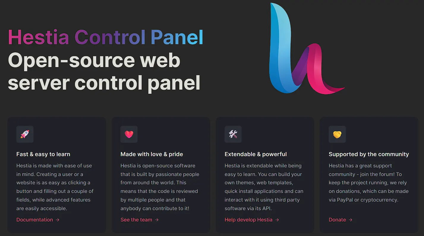 hestia control panel open source web server control panel