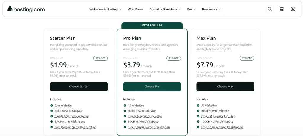 hosting.com shared hosting plans