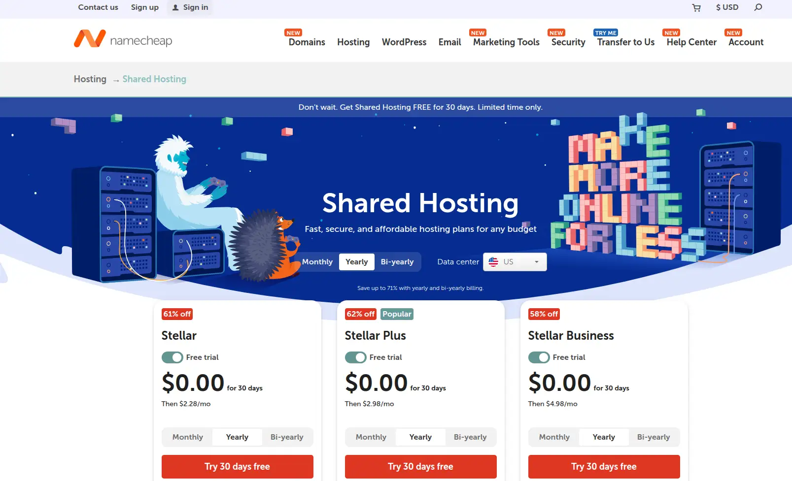 namecheap shared hosting plans
