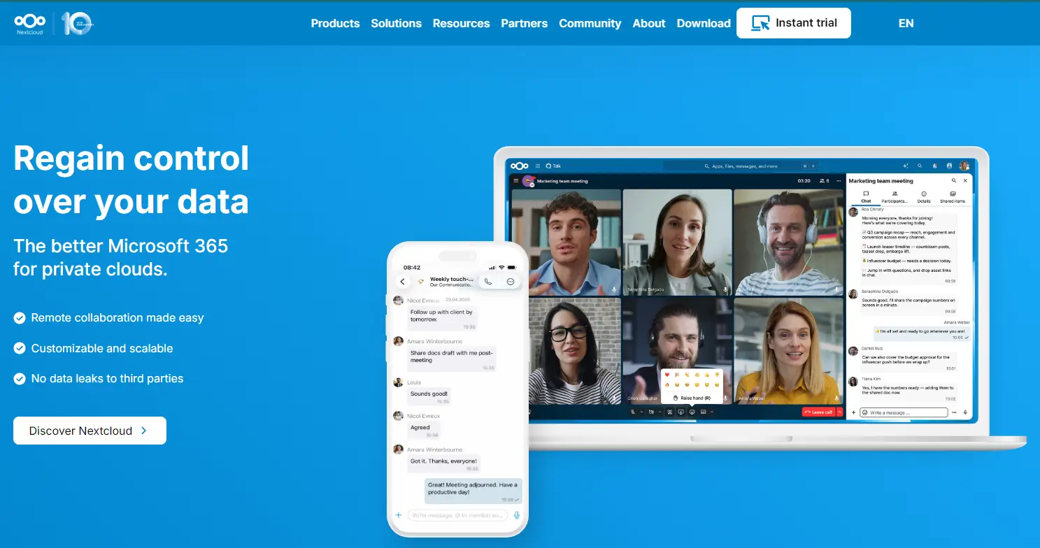 Regain control
over your data
The better Microsoft 365
for private clouds.
Remote collaboration made easy
Customizable and scalable
No data leaks to third parties