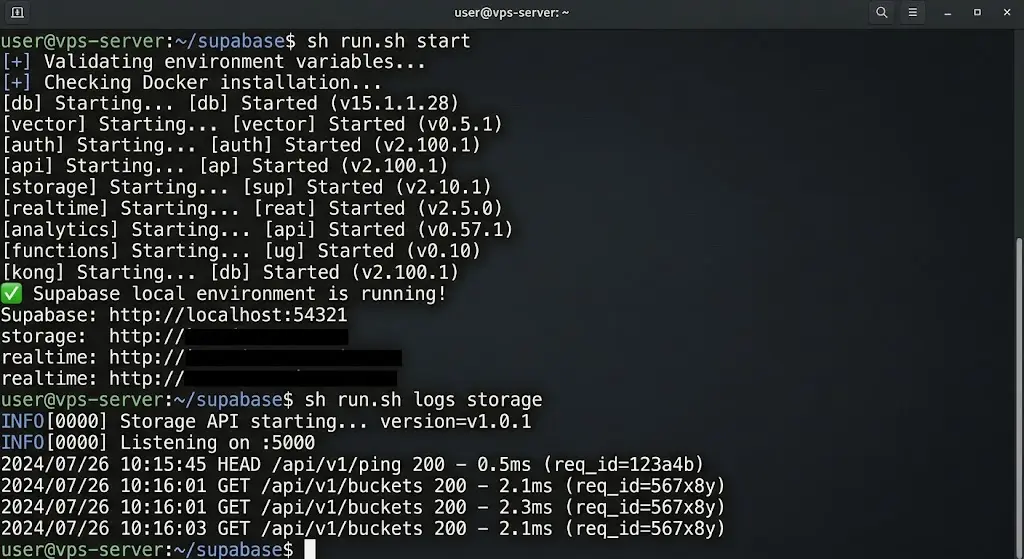 sh run.sh start
sh run.sh logs storage