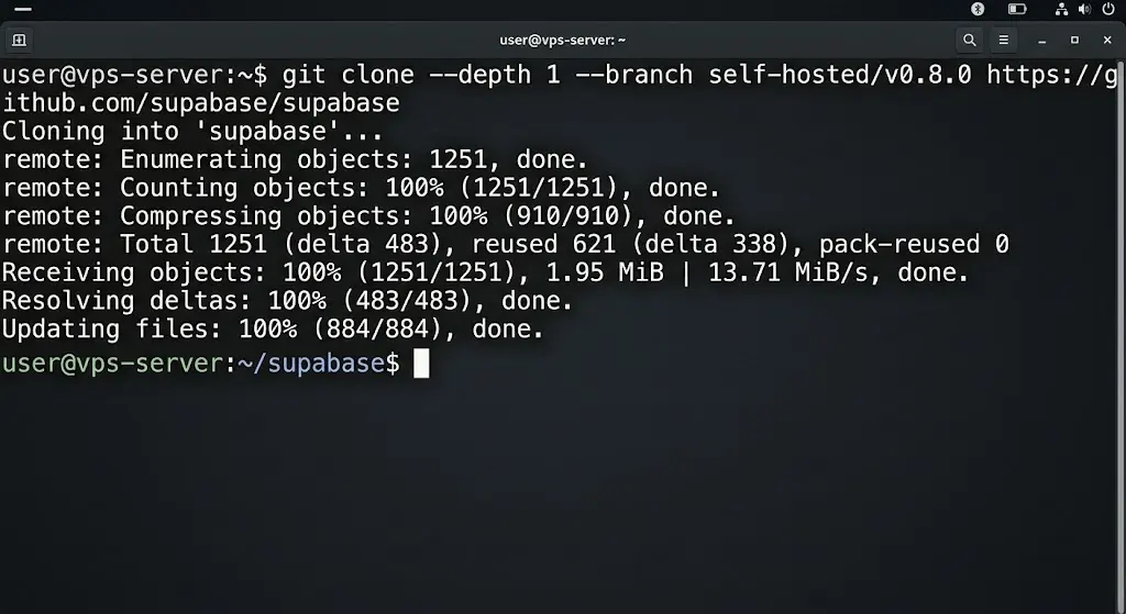 git clone --depth 1 --branch self-hosted/v0.8.0 https://github.com/supabase/supabase