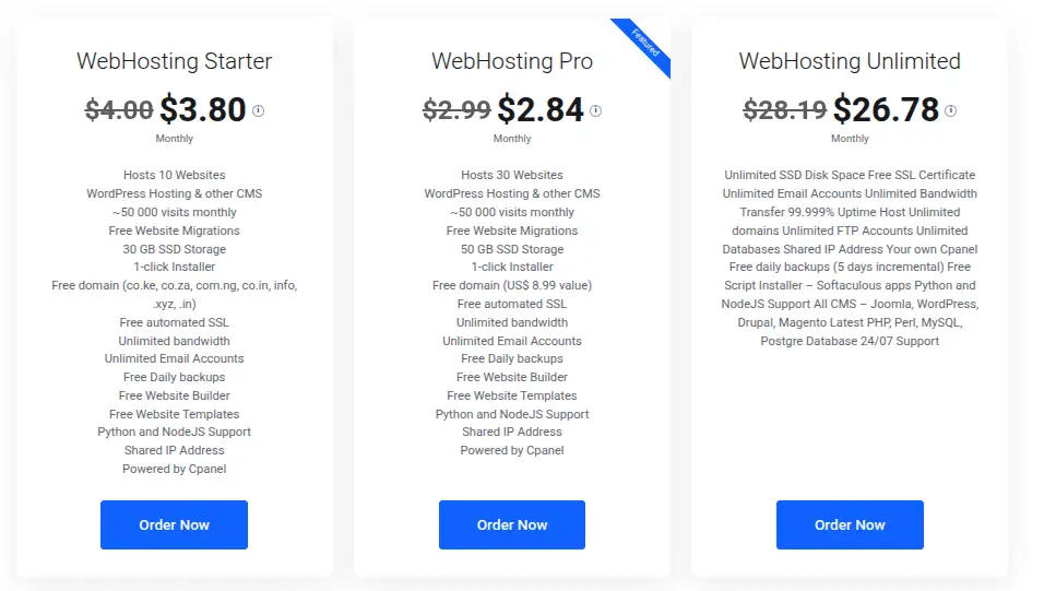truehost cpanel hosting plans and pricing