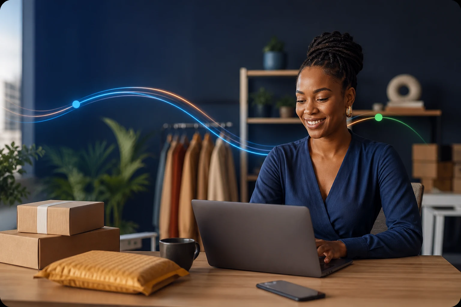 Online business owner managing customer orders from a laptop