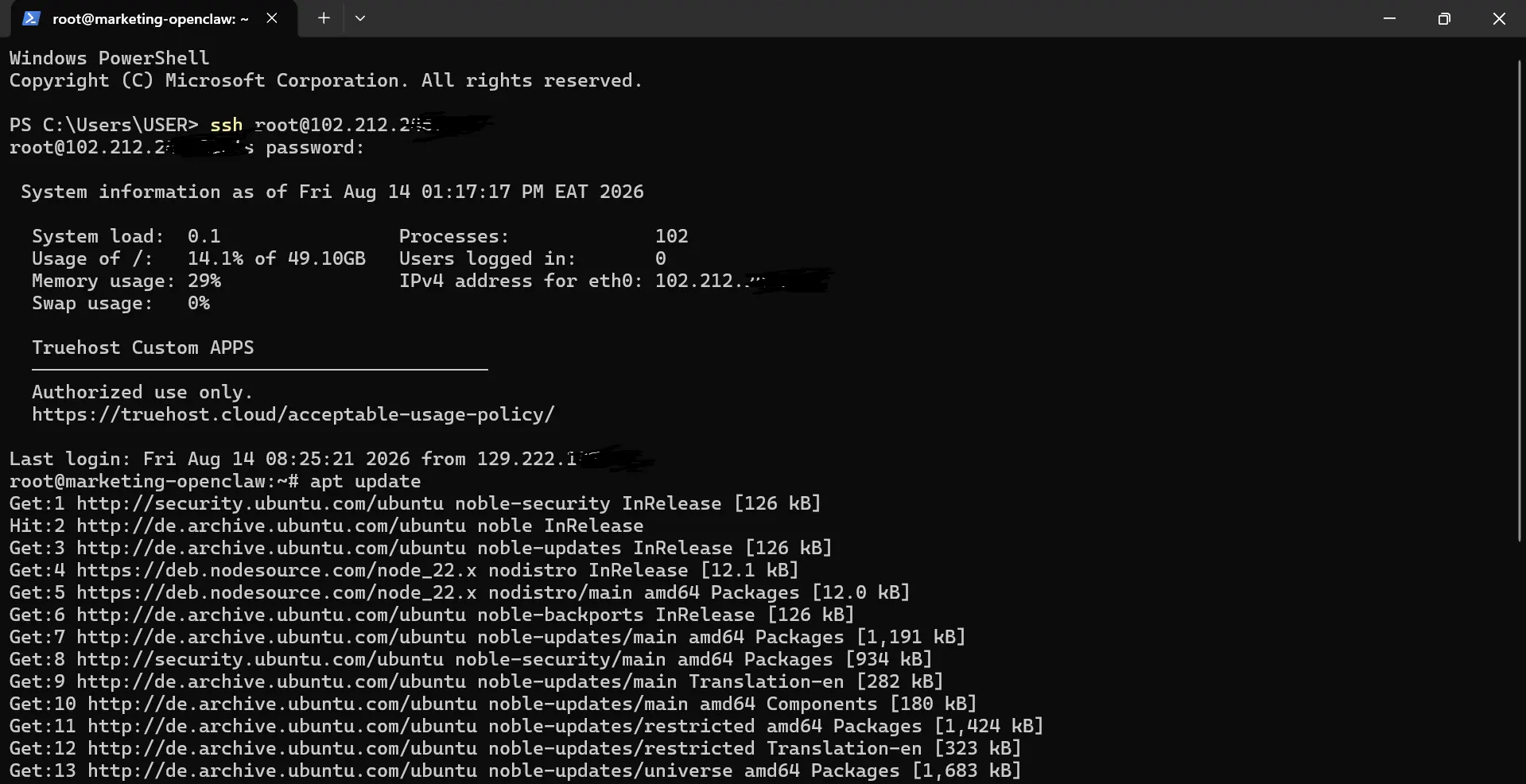 apt upgrade -y
apt update