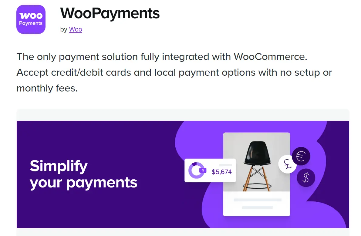 The only payment solution fully integrated with WooCommerce. Accept credit/debit cards and local payment options with no setup or monthly fees.